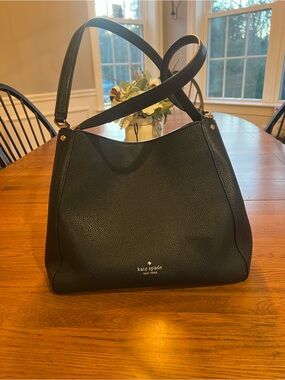 kate spade black pebbled leather shoulder tote